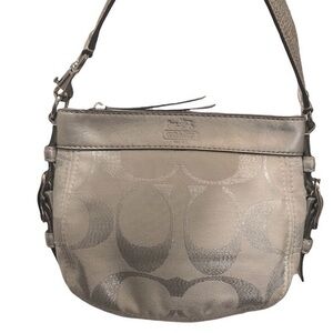 Coach signature c silver white mini hobo bag